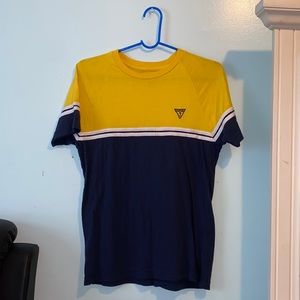 XS guess t-shirt. yellow, navy blue, & white